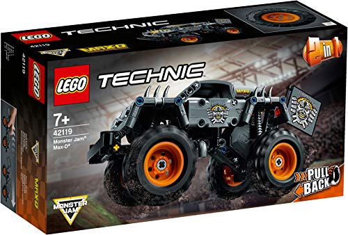 LEGO 42119 Monster Jam MAX-D spikes and fire graphics enhance realism in play.