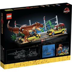LEGO 76956 smashed electric fence and vehicles create dramatic display