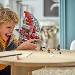 LEGO Ahsoka Tano's T-6 Jedi Shuttle landing gear retracts for flight mode.