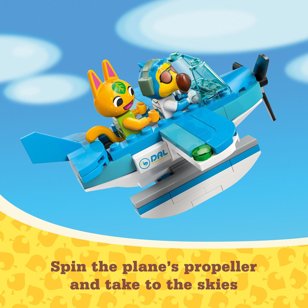 LEGO Animal Crossing seaplane propeller spins for dynamic flight play.