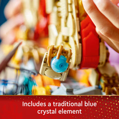 LEGO Auspicious Dragon on sea rock display with blue crystal