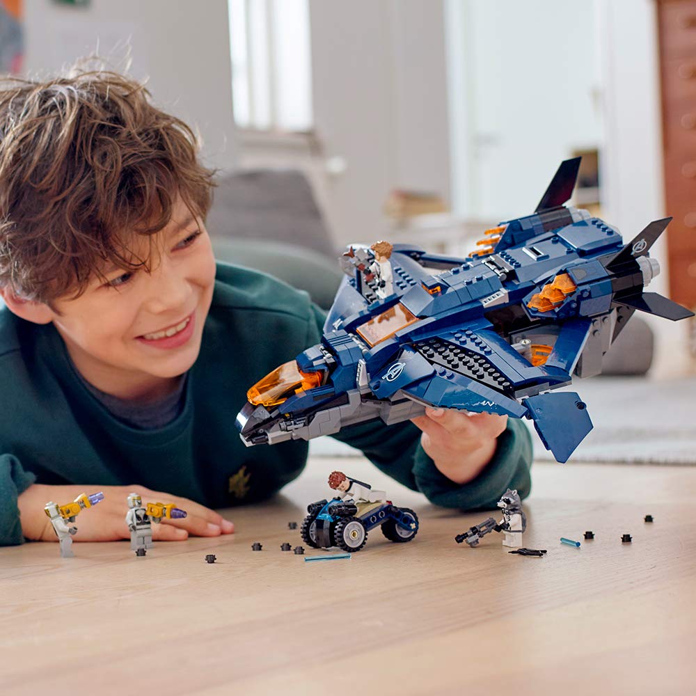 LEGO Avengers Quinjet wings and rotors enable dynamic flight scenes.