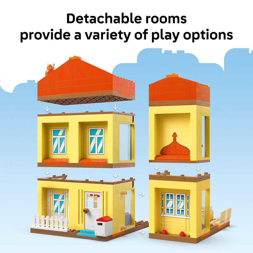 LEGO Bluey Family House minifigures Bluey, Bingo, Mum, Dad enable social play