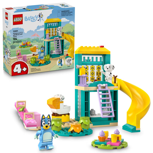 LEGO Bluey Playground Fun image shows Bluey and Chloe for imaginative play.