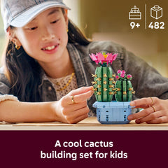 LEGO Botanicals Flowering Cactus large bloom close-up with pink flower for shelf display