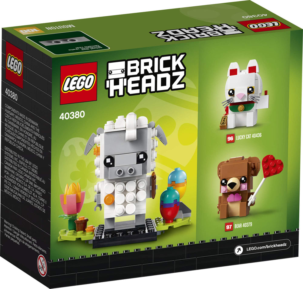 LEGO BrickHeadz Easter Sheep stands on baseplate for stable setup.