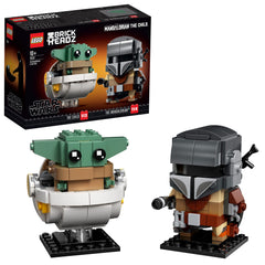 LEGO BrickHeadz Mandalorian and The Child figures on display for Star Wars fans.