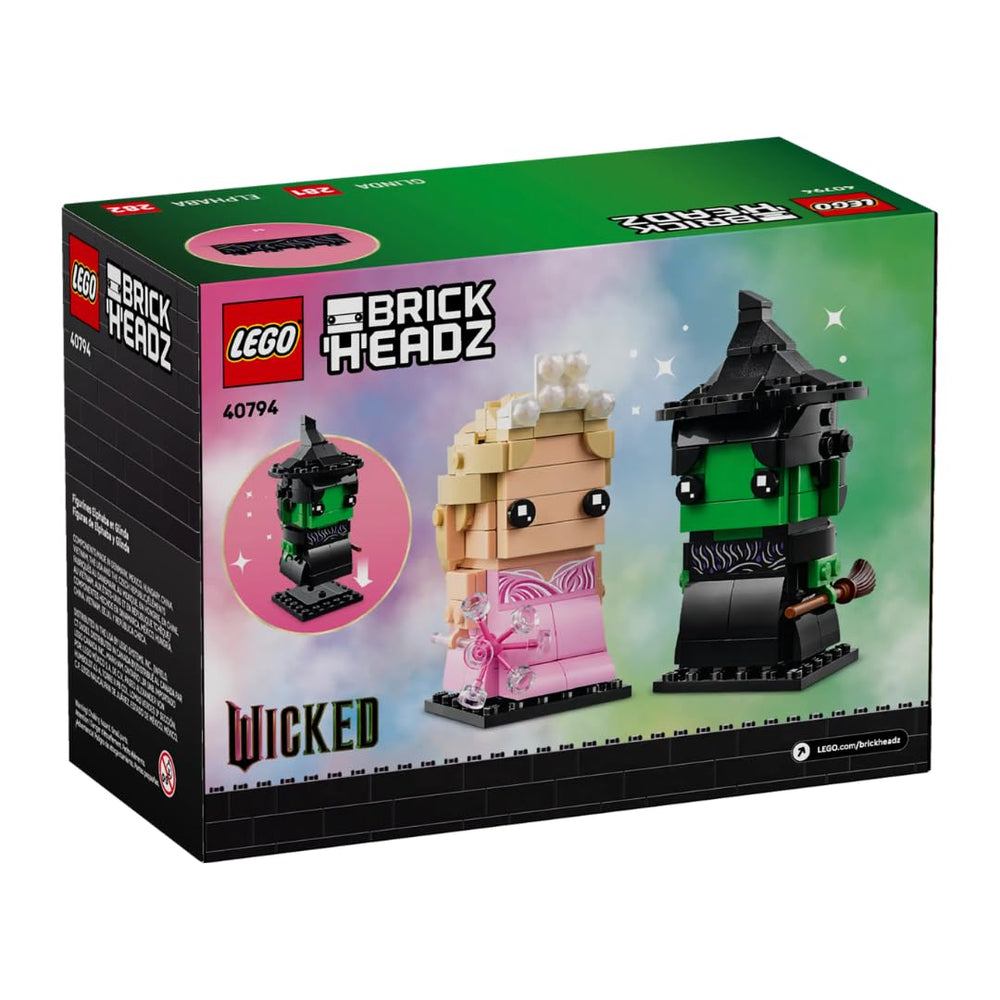 LEGO BrickHeadz Wicked Elfaba & Grinda side view highlighting compact size for easy shelving.