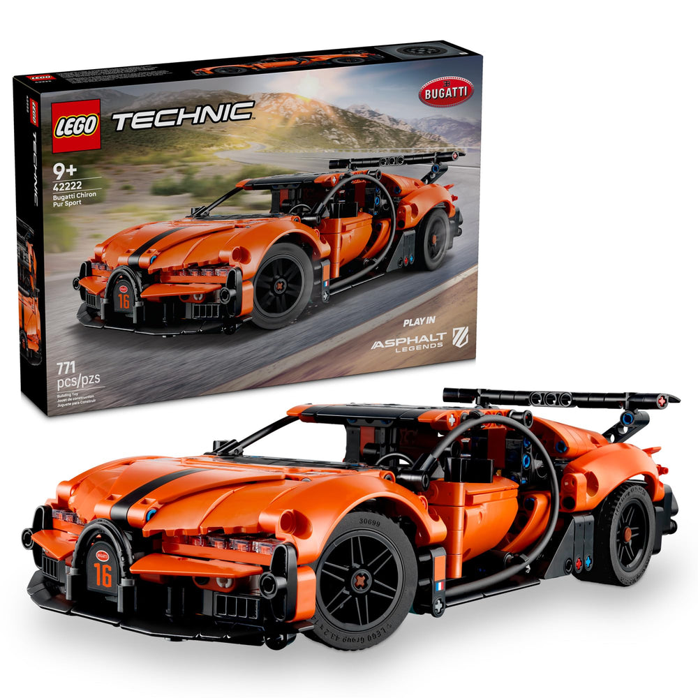 LEGO Bugatti Chiron Pur Sport hypercar front view for immersive STEM play and design exploration.
