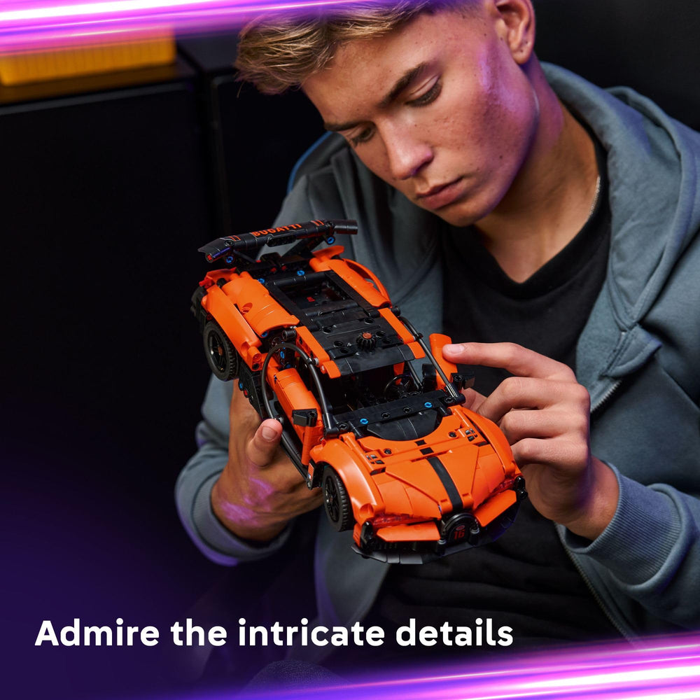 LEGO Bugatti Chiron Pur Sport steering knob action for interactive play and control.