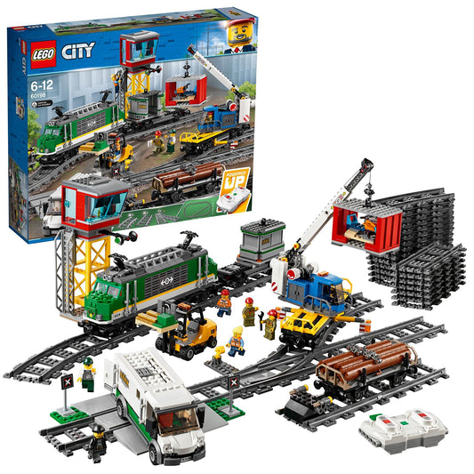 LEGO City Cargo Train engine with motorized control for realistic train play.