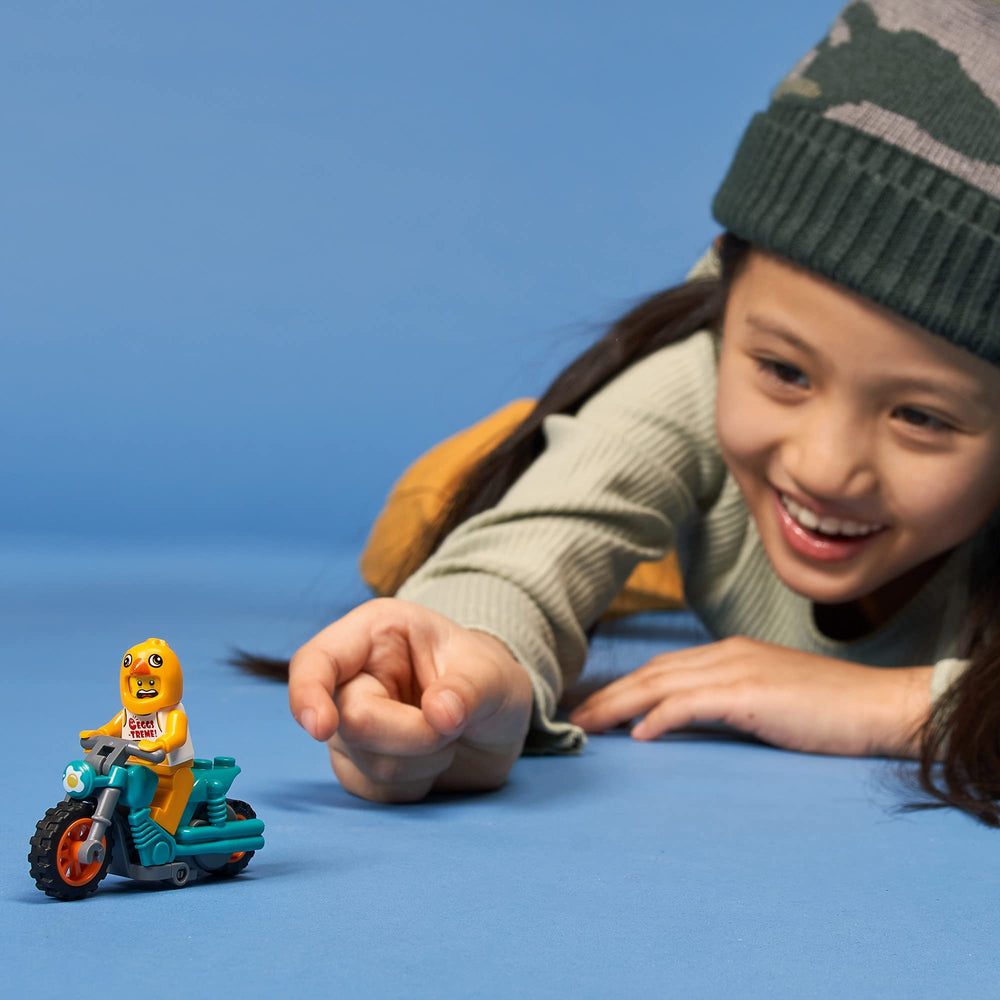 LEGO City Chicken Stunt Bike 60310 side view highlighting easy setup and handling