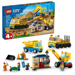 LEGO City wrecking-ball-crane with construction trucks fuels imaginative demolition play and fine-motor skills.