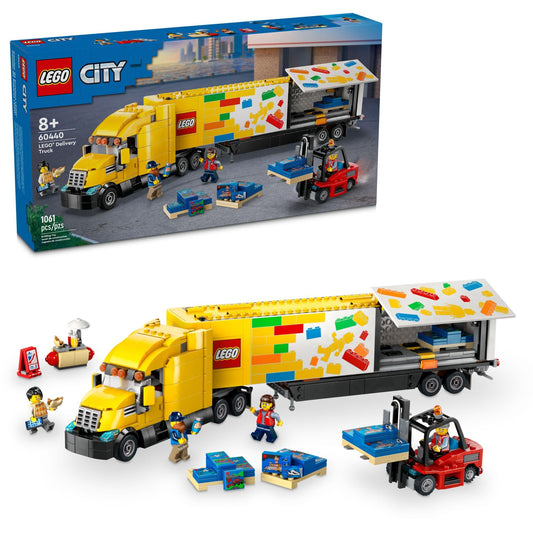 LEGO City Yellow Delivery Truck front view showing a sturdy semitruck for imaginative play