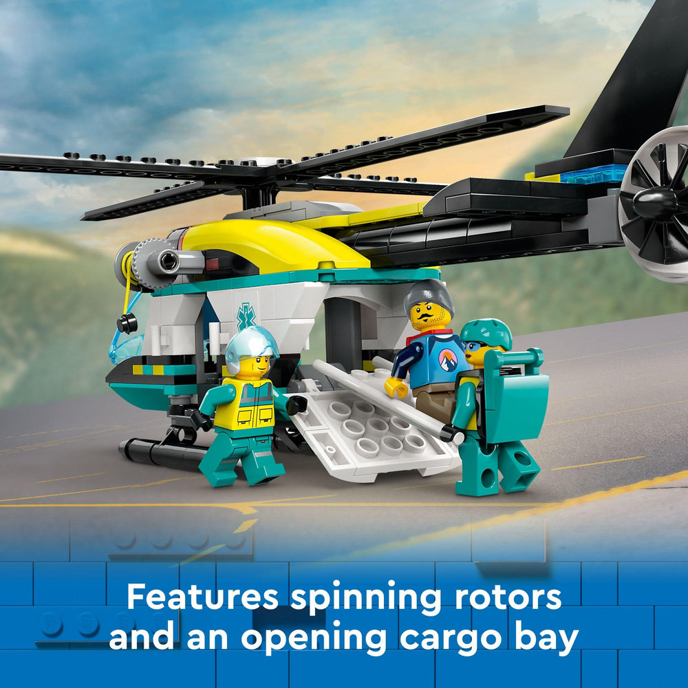 LEGO City Emergency Rescue Helicopter cargo bay opens to load gear and minifigures