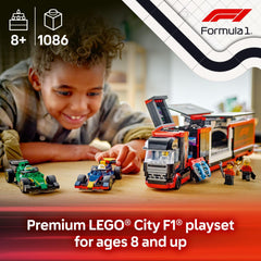 LEGO City F1 trailer-simulator-room showcases a detailed race setup