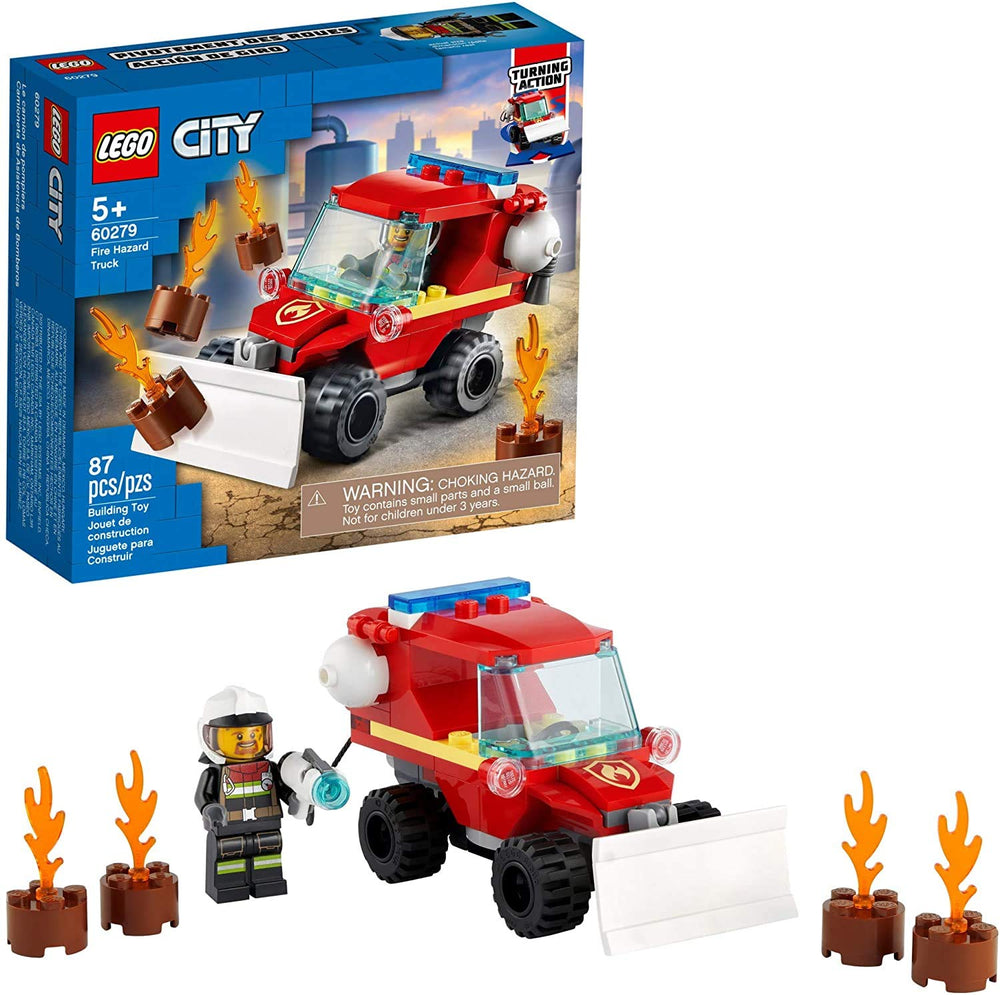LEGO City Fire Hazard Truck 60279 side view showing steerable control for creative missions