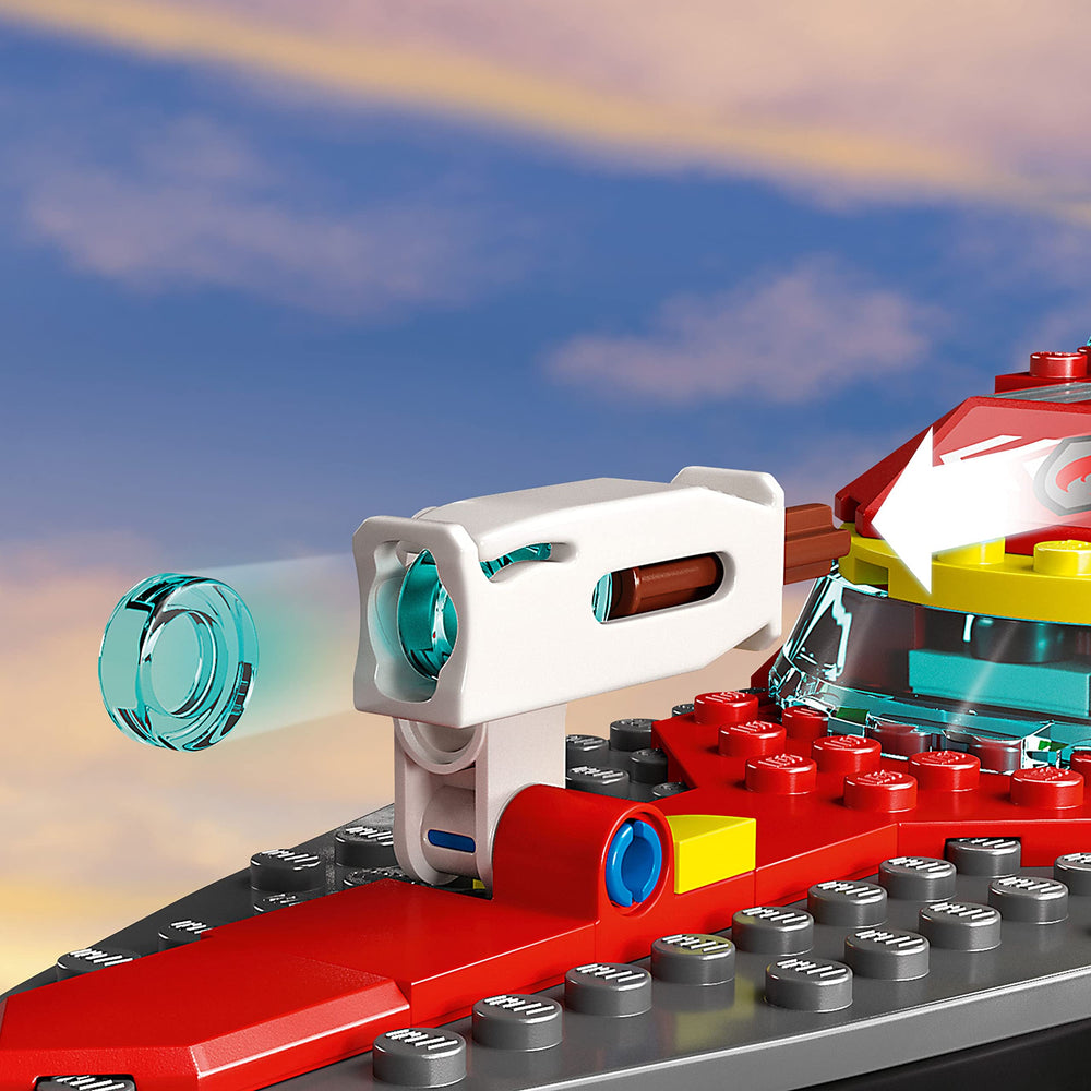 LEGO firefighter minifig with jetpack enabling dynamic rescue scenes.