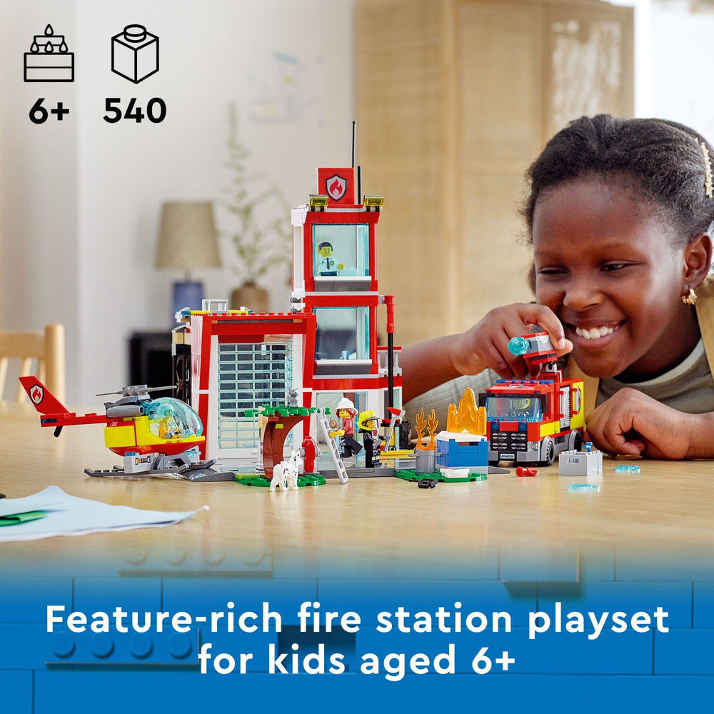 Interior multi-level layout of LEGO City Fire Station 60320 for immersive storytelling
