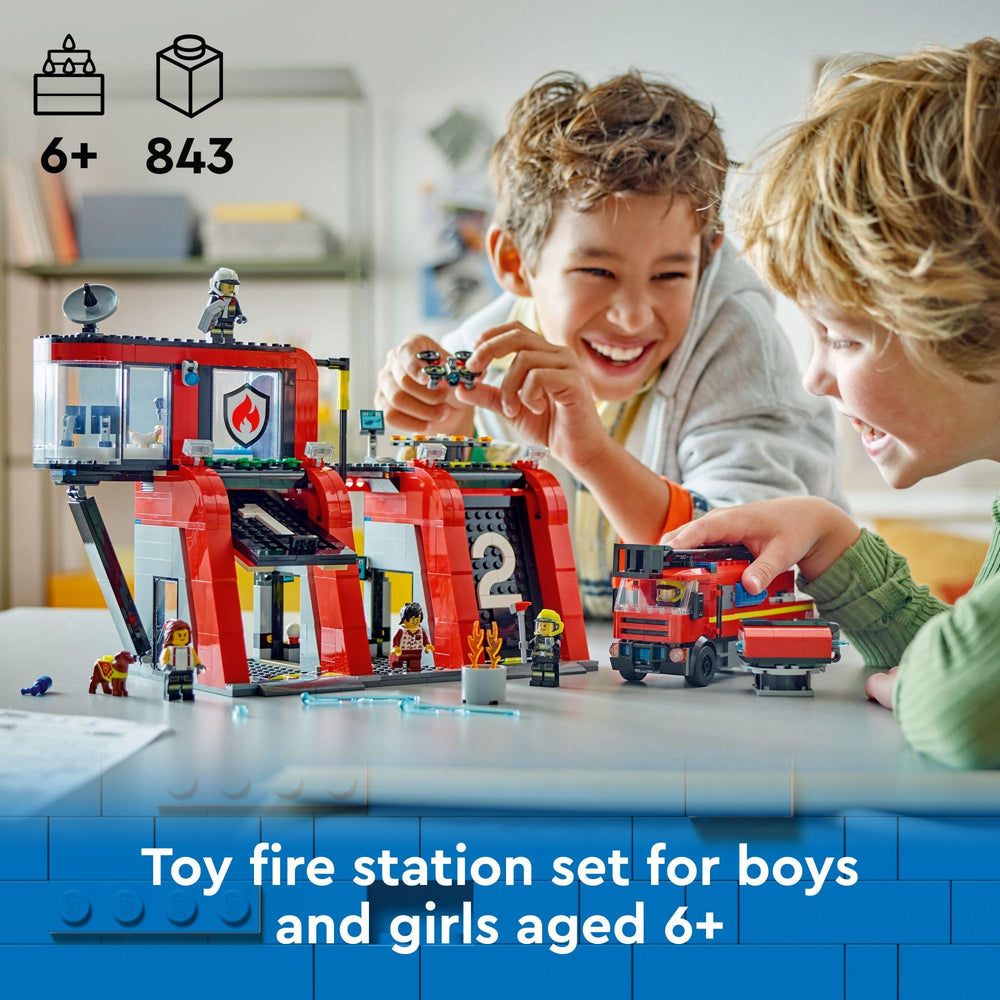 LEGO City Fire Station drone above for aerial rescue play