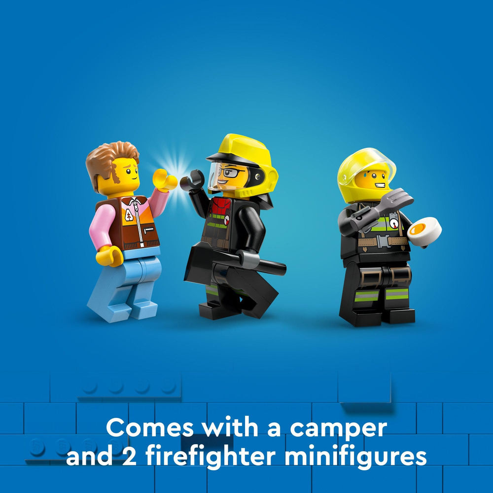 LEGO City firefighter minifigures enhance rescue role-play scenarios.