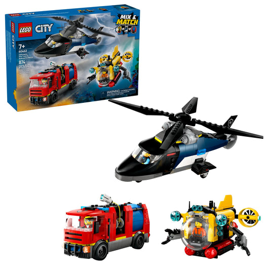 LEGO City helicopter side view showing spinning rotors for action play