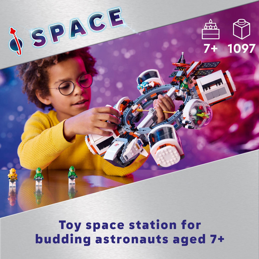 LEGO City Modular Space Station spaceship showcases a sleek orbiting craft for immersive stories.