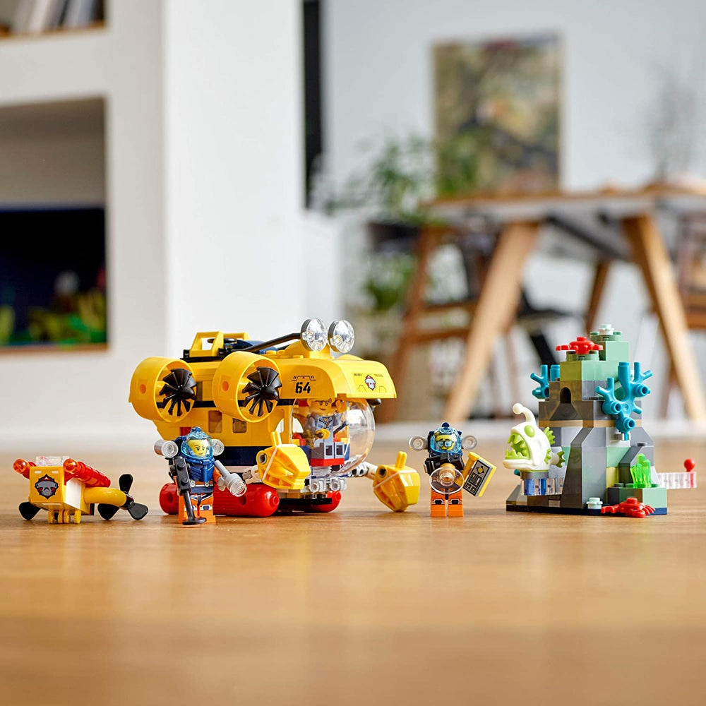 LEGO City Ocean Exploration Submarine comes with four explorer minifigures for cooperative adventures.