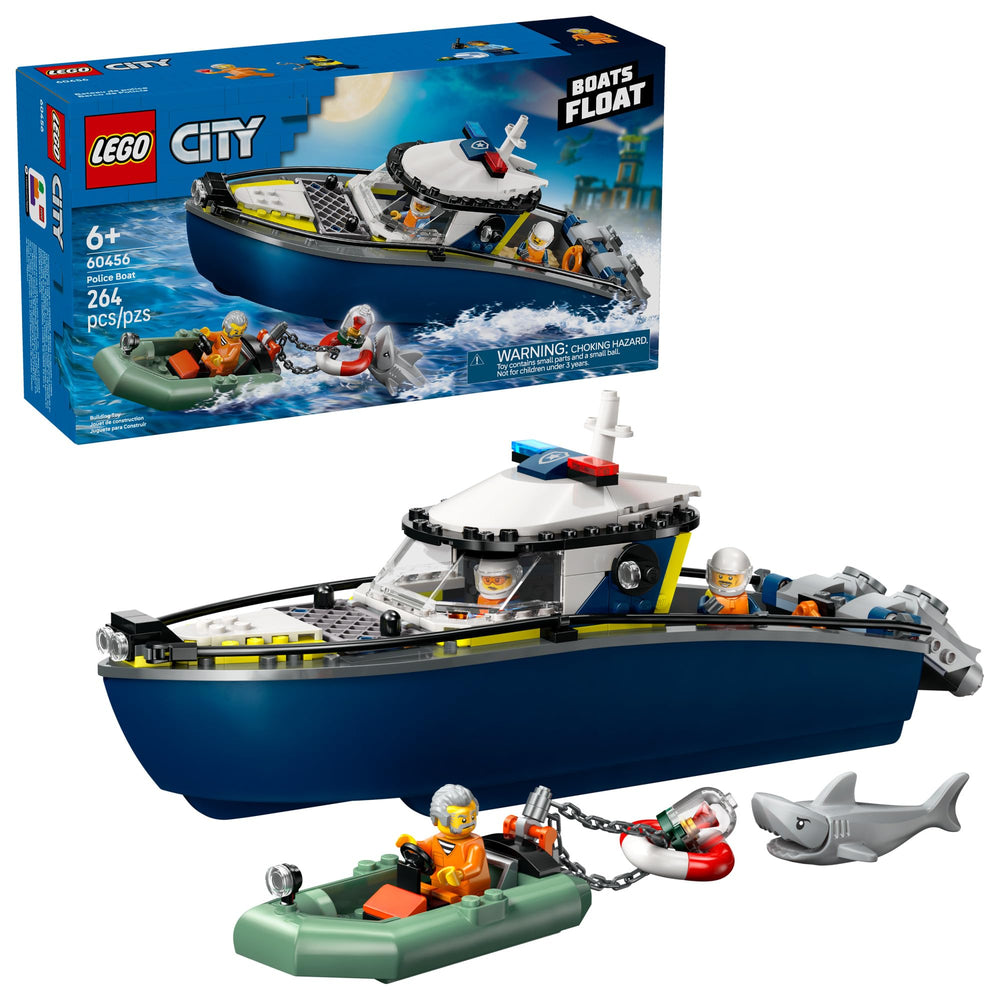 LEGO City Police Boat Chase patrol boat on water fuels imaginative hero play.