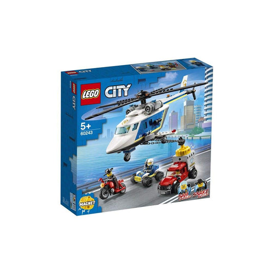 LEGO City Police Helicopter Chase front view shows action-packed police pursuit for imaginative play.