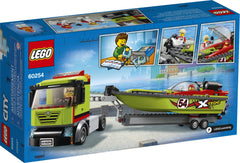 LEGO City Race Boat Transporter trailer with removable roof for accessible building.