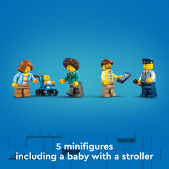 LEGO City red double-decker sightseeing bus includes baby figure with stroller for family stories