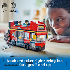 LEGO City red double-decker sightseeing bus open-air deck for imaginative sightseeing play