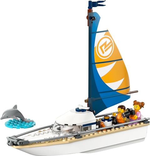 LEGO City Sailboat cabin and wheel support hands-on steering play