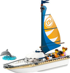 LEGO City Sailboat cabin and wheel support hands-on steering play