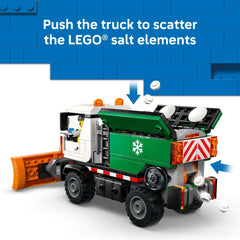 LEGO City Snowplow Truck side storage boxes for pretend salt and tools.