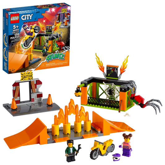 LEGO City Stunt Park flywheel stunt bike ready for thrilling action and fast-paced pretend racing.