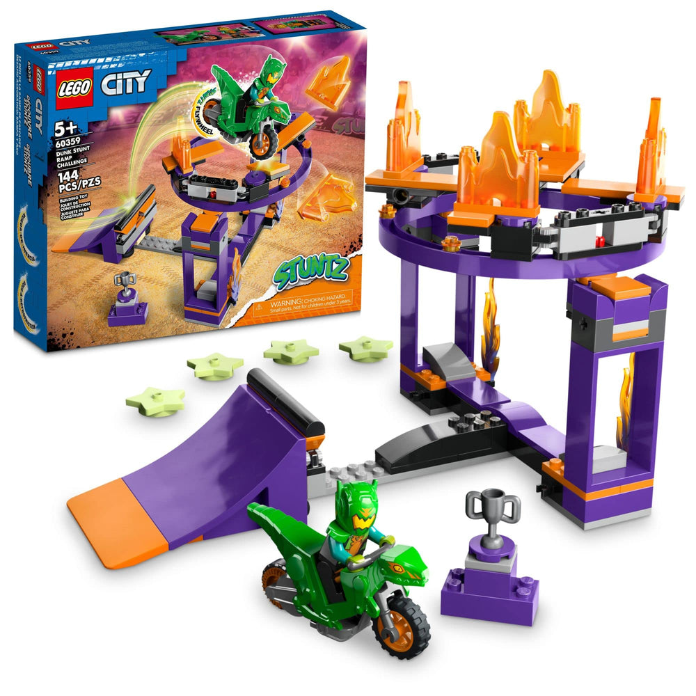 LEGO City Stuntz Dunk Stunt Ramp motorcycle action for creative stunts.