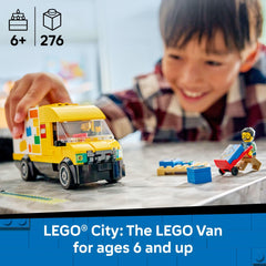 LEGO City van shows cargo area with pallet and mini boxes for storytelling.