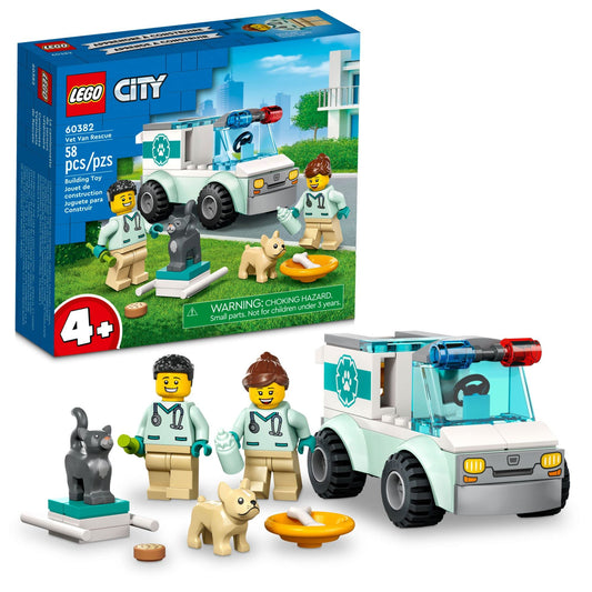 LEGO City Vet Van Rescue front view, ready for imaginative pet-care adventures.