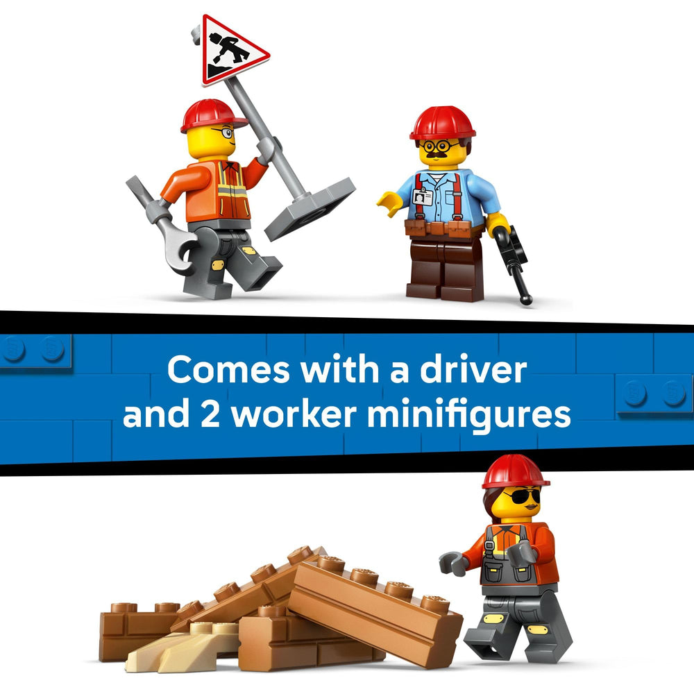 LEGO City yellow bulldozer construction sign enhances on-site safety cues