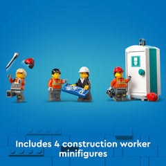 LEGO City yellow mobile crane minifigs included for role-play stories.