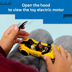 LEGO City Taxi 60487 hood lifted to reveal imaginary electric engine details