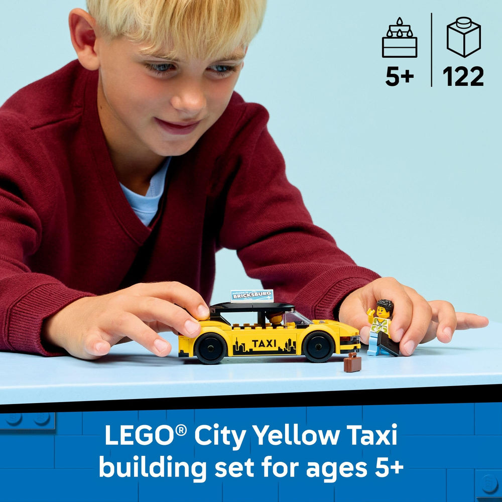 LEGO City Taxi 60487 trunk open showing luggage storage for travel-themed pretend play