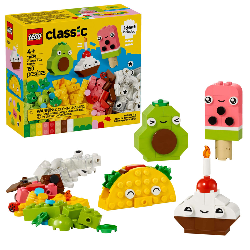 LEGO Classic Food Friends cupcake image promotes imaginative pretend play with bright bricks.
