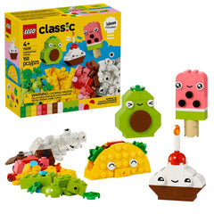 LEGO Classic Food Friends cupcake image promotes imaginative pretend play with bright bricks.