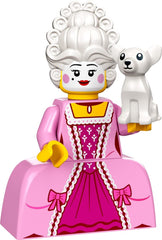 LEGO Rococo Aristocrat 71037 figure with black stand for display and storytelling.