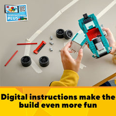 LEGO Creator 3-in-1 Street Racer low-seat race car design for realistic driving feel.
