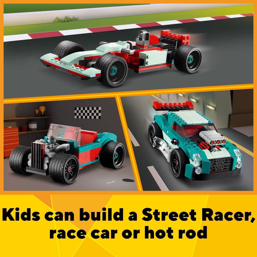 LEGO Creator 3-in-1 Street Racer portable design for easy on-the-go play.