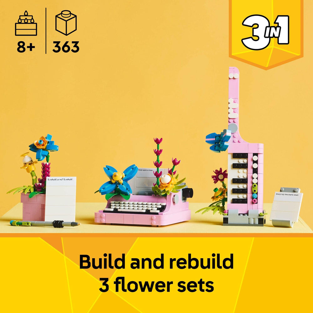 LEGO Creator 3-in-1 Typewriter with Flowers close view of floral accents